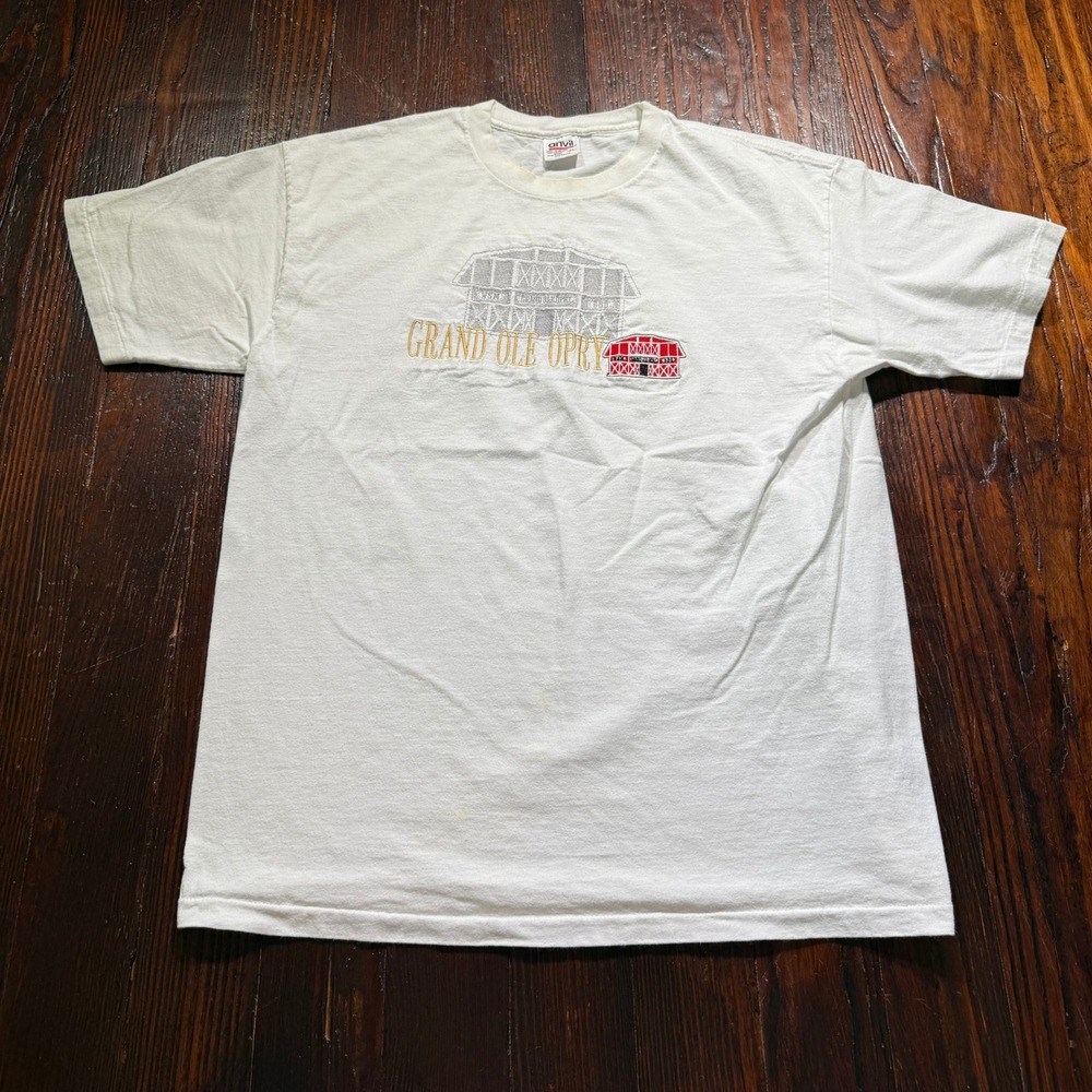 Vintage Grand Ole Opry Shirt‎ Mens XL White Embroidered Single Stitch USA Anvil